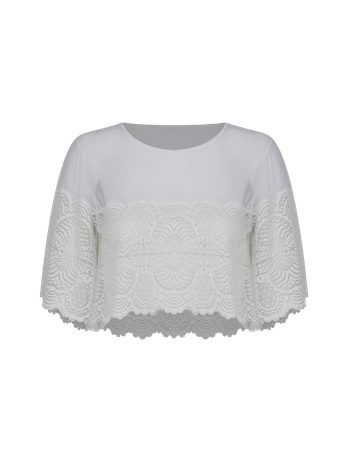 Cropped Blouse in Tulle and Pearl Lace