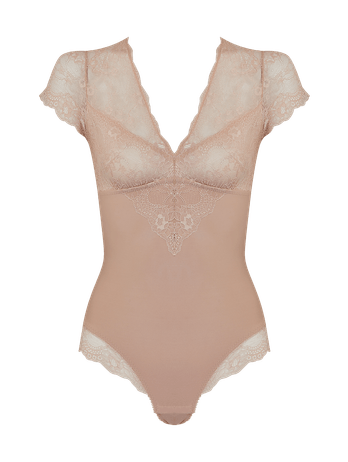 Beige Ballet Lace and Microfiber Shaping Bodysuit