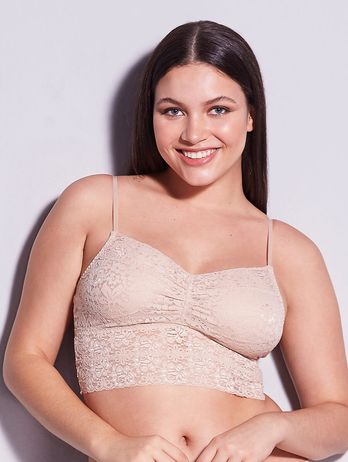 Elongated Top Bra with Removable Cup in Ballet Beige Lace