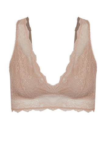 Ballet Beige Lace and Microfiber Support Triangle Bra Without Wire