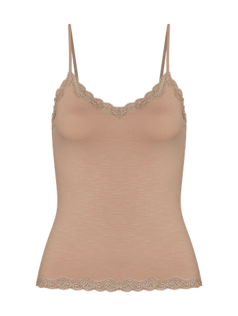 Modal Thin Straps T-Shirt With Ballet Beige Lace Detail