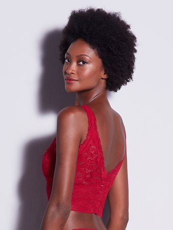 Elongated Tank Top With Removable Cup In Red Zaire Lace