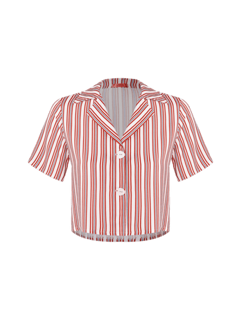 Short Sleeve Cropped Shirt in Lori Printed Viscose Morocco Stripes