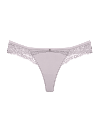 Cloud Gray Lace And Microfiber Thong Panties