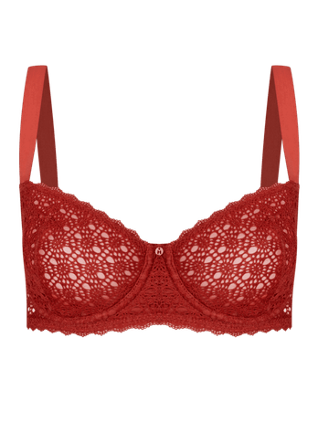 Balconet Bra Without Cups With Wide Straps In Orange Moroccan Lace