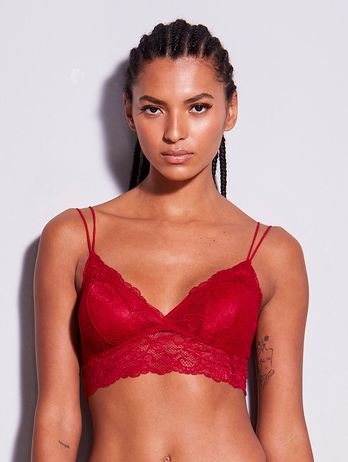 Lace Top Bra With Removable Cup Red Zaire