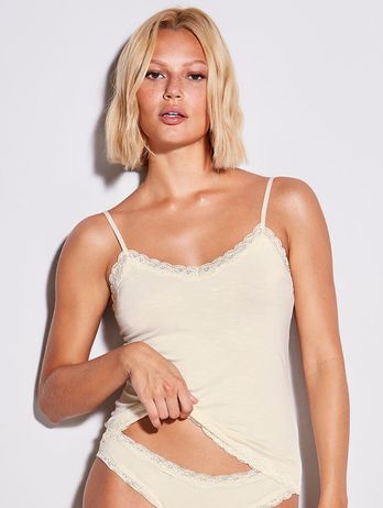 Modal Thin Strap T-Shirt With Mineral Yellow Lace Detail