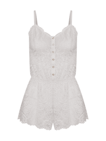 Romper with Thin Straps in Pearl Lace