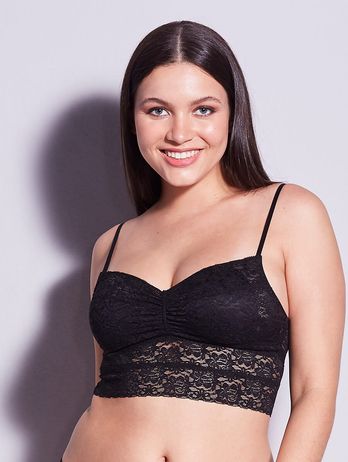 Elongated Top Bra With Removable Lace Cup Black