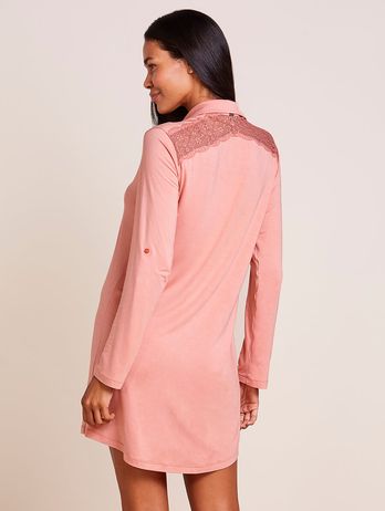 Viscose Shirt With Damask Pink Hydra Lace Details