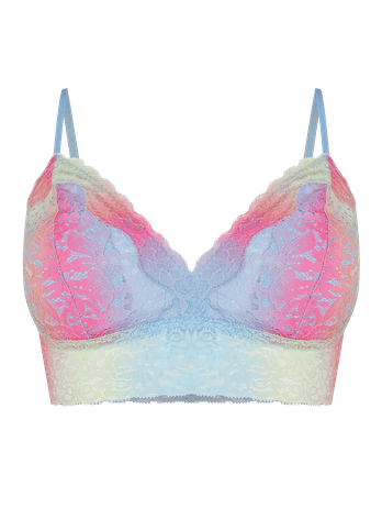 Triangle Top Bra With Removable Lace Cup Rainbow Print