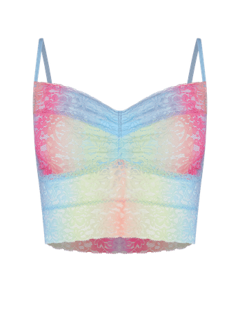 Elongated Top Bra With Removable Lace Cup Rainbow Print