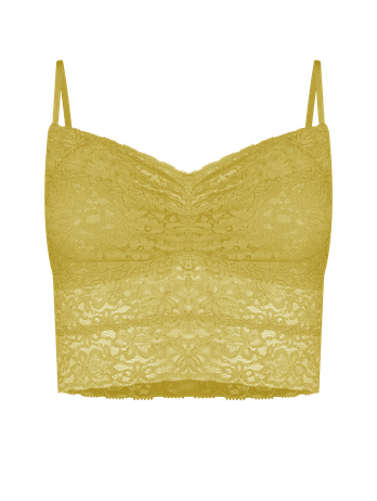 Elongated Top Bra with Removable Cup in Lime Green Lace