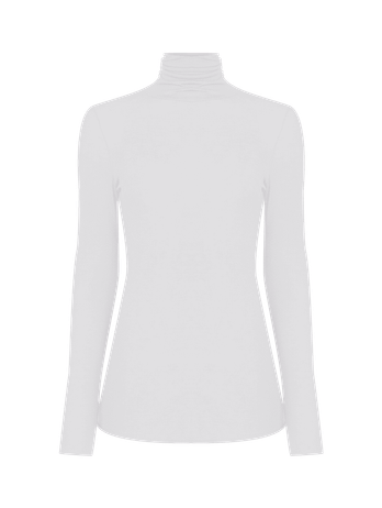 Long Sleeve High Neck Second Skin Blouse in Lightweight Viscose Off White
