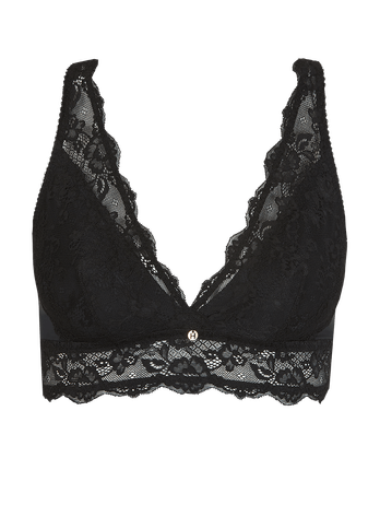 Triangle Support Bra Without Wire in Lace and Microfiber Black