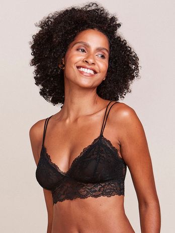 Lace Top Bra With Removable Cup Black