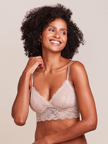 Lace Top Bra with Removable Cup Beige Ballet