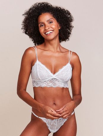 White Love Stories Lace Bra Top And String Panties Set
