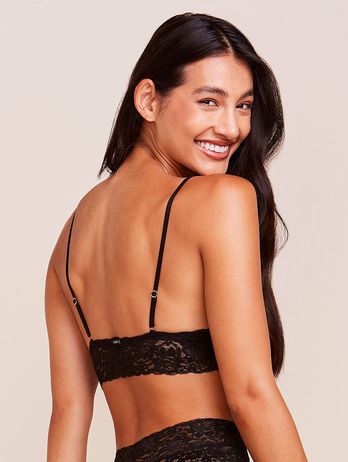Triangle Top Bra With Removable Lace Cup Black