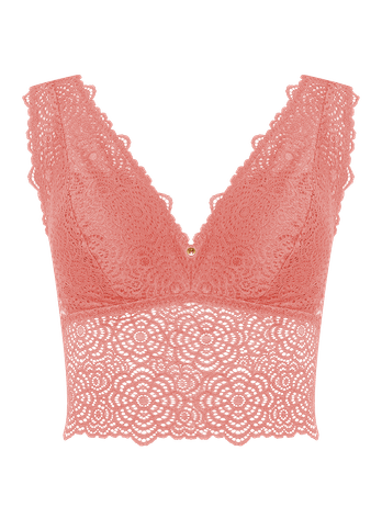 Elongated Triangle Top Bra in Dust Pink Lace