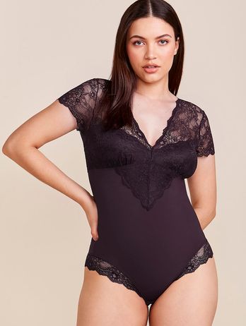 Petunia Purple Lace and Microfiber Shaping Bodysuit