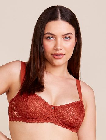 Balconet Bra Without Cups With Wide Straps In Orange Moroccan Lace