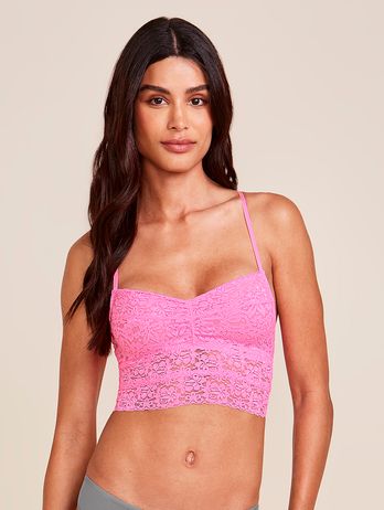 Elongated Top Bra With Removable Cup In Himalayan Pink Lace