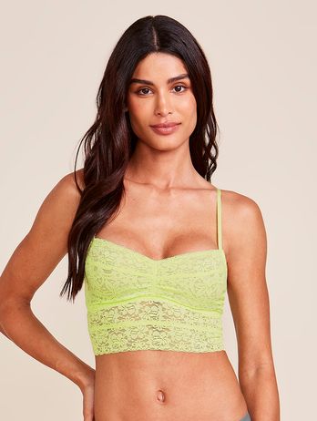 Elongated Top Bra with Removable Cup in Maca Green Lace