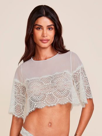 Cropped Blouse in Tulle and Pearl Lace