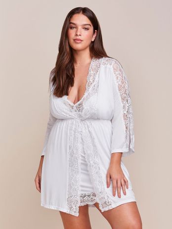 White Crystal Lace And Microfiber Robe