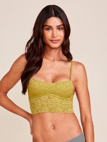 Elongated Top Bra with Removable Cup in Lime Green Lace