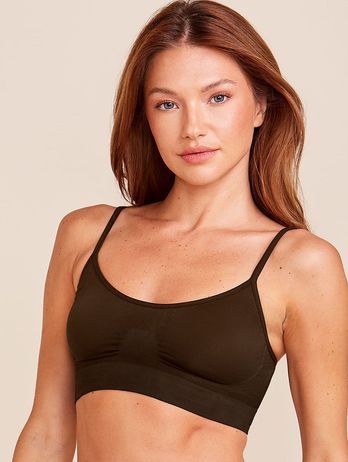 Non-Padded, Non-Wired Top Bra in Matte Light Brown Microfiber