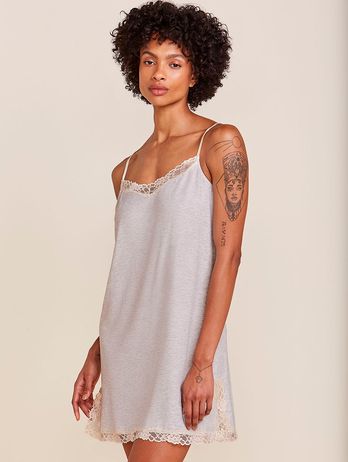 Moon Light Grey Blend Viscose and Lace Thin Strap Nightdress