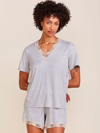 Short Doll Short Sleeve In Viscose And Lace Moon Light Gray Mix