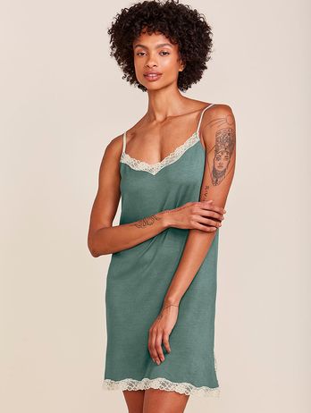 Moon Green Botanico Viscose and Lace Thin Strap Nightdress
