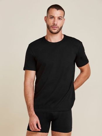 Men's Short Sleeve Crew Neck T-Shirt in Black Cotton