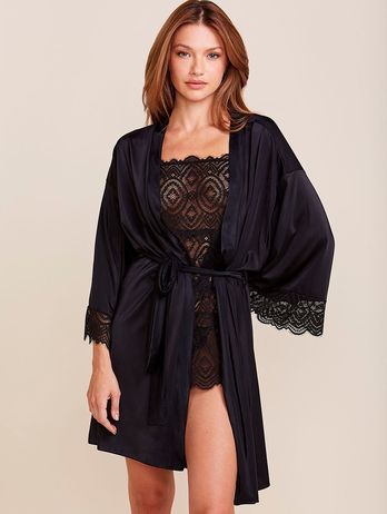 Microfiber Robe with Lace Fever Black